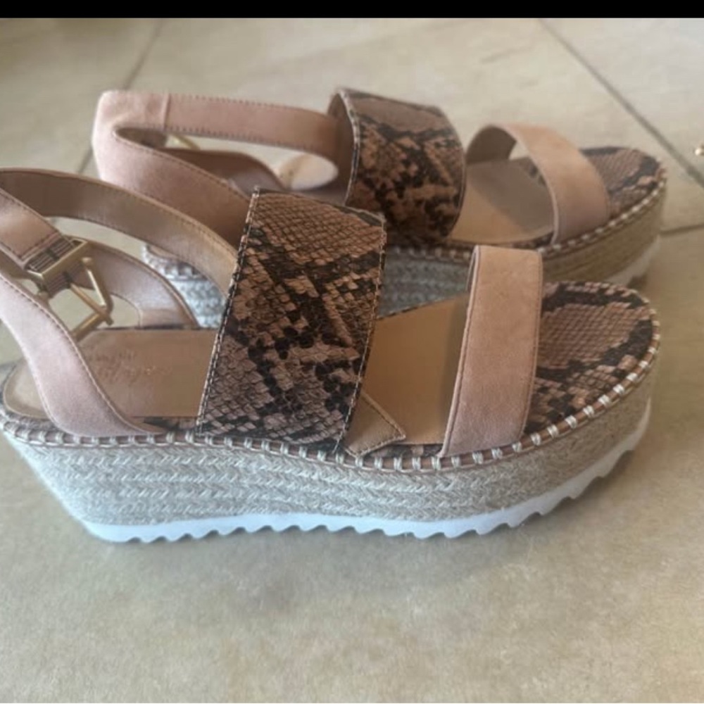Womens Tan Snake-Print Platform Sandals